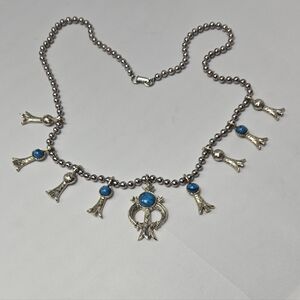 Native SquashBlossom Necklace with BlueTurquoise Accent Charms
